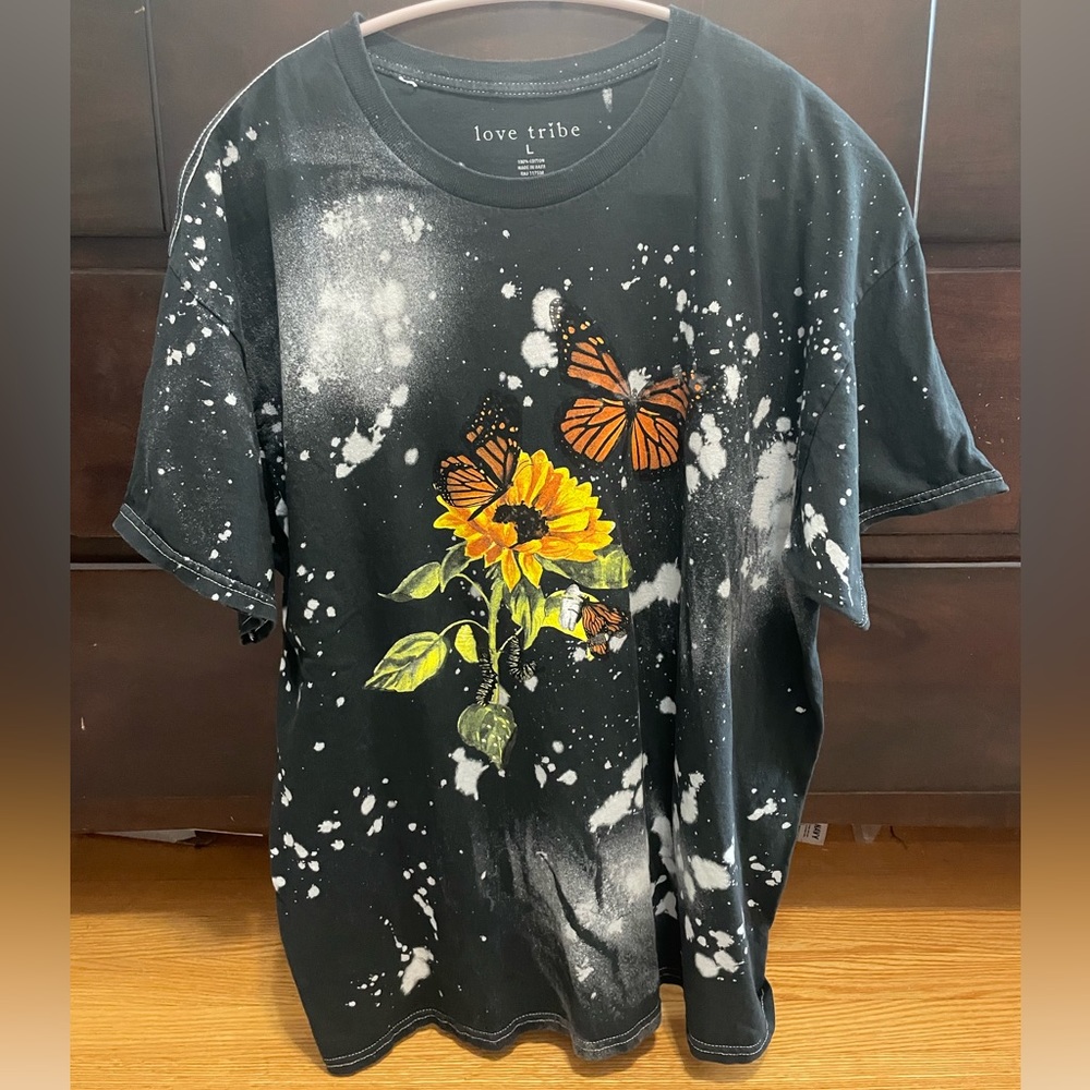 Black, white spotted, butterfly t-shirt